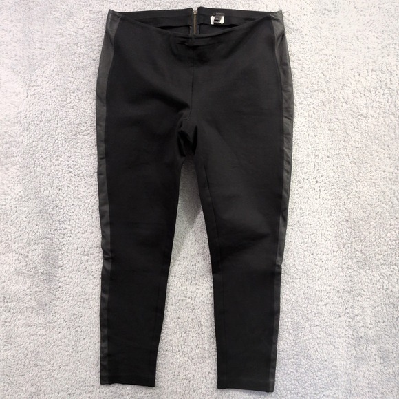 J. Crew Pants - J. Crew Women's Black Size 14 Mid Rise Crop Leggings Pants Leather Trim Back Zip